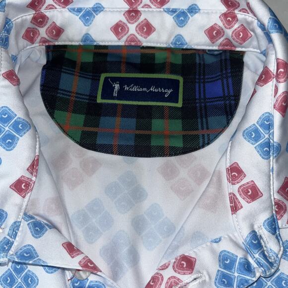 William Murray‎ Shirt Mens Small Blue Red Short Sleeve 1/4 Button Golf Polo - Picture 5 of 8
